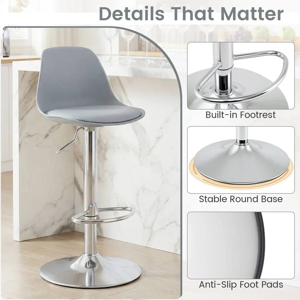 Costway 2PCS Bar Stools Faux Leather Counter Height Chairs w/ Low Backrests in Grey 6