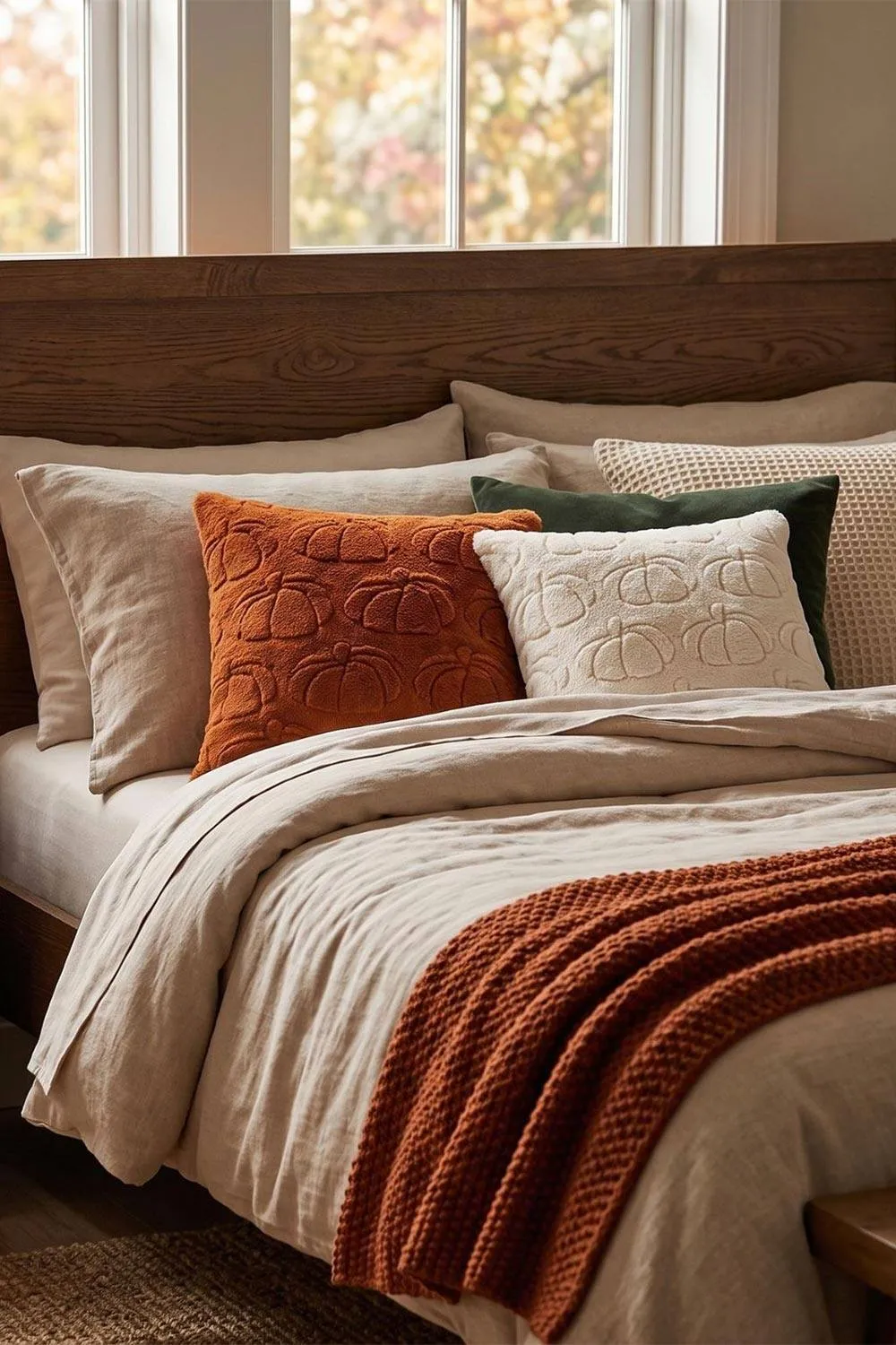 Homescapes Faux Fur Textured Pumpkin Cushion with Cover in Cream 5