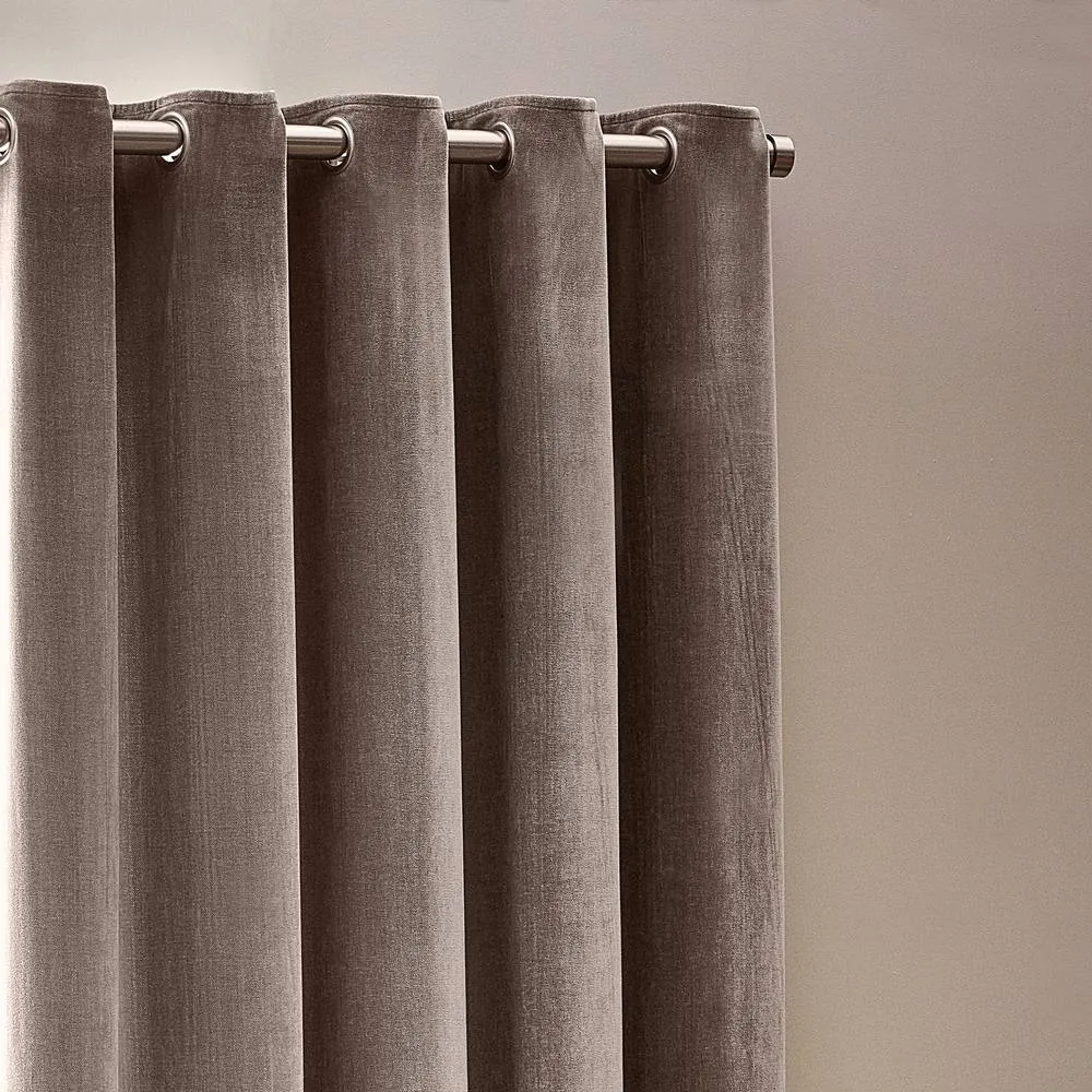 Yard Heavy Chenille Velvet Room Darkening Eyelet Curtain Pair in Beige 3