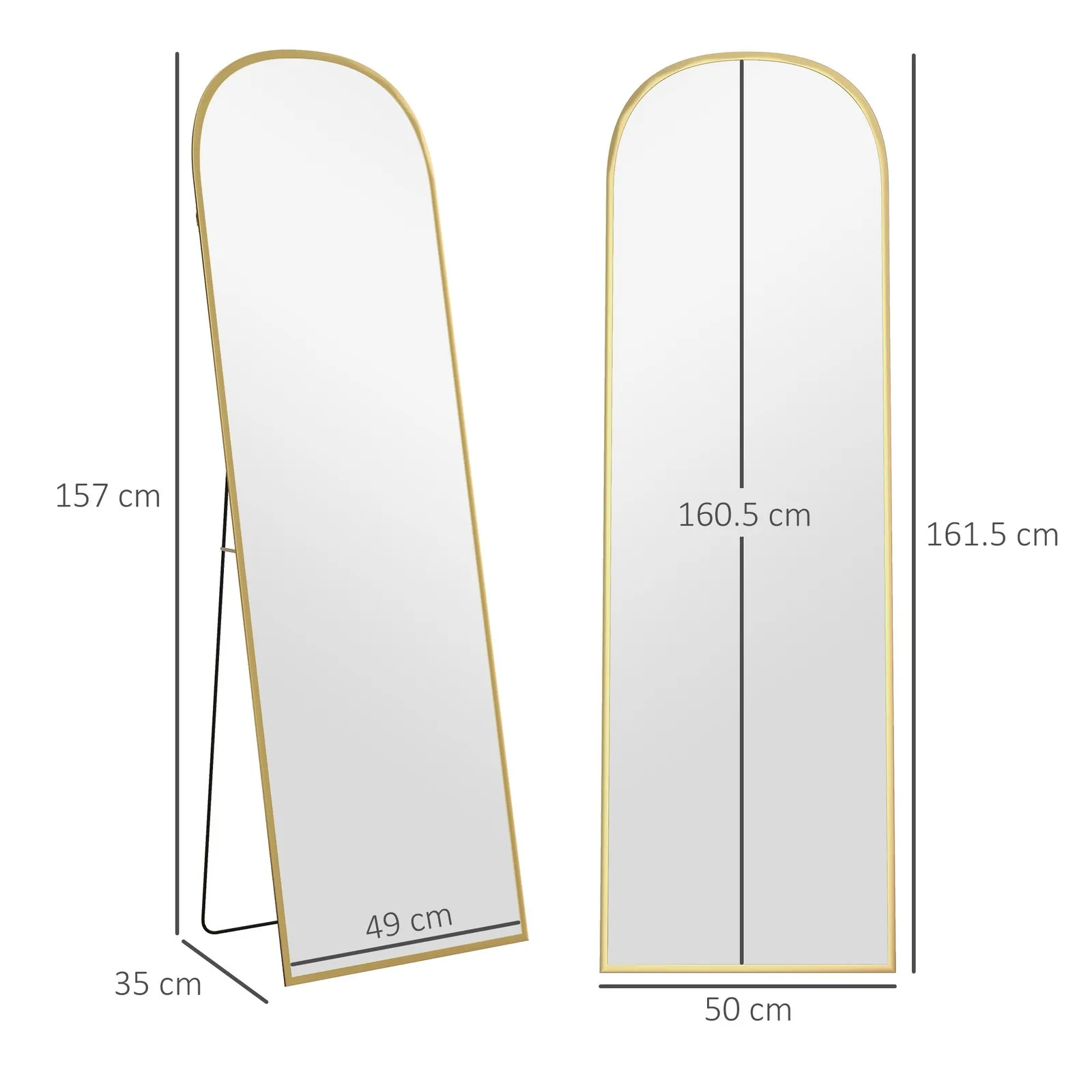 HOMCOM Full Length Mirror with Aluminium Alloy Frame Hanging Leaning Gold 3