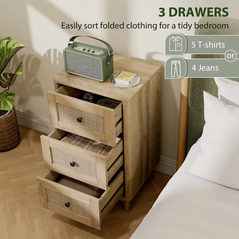 HOMCOM 3 Drawer Chest of Drawers, Storage Unit for Living Room, Oak in Natural 4