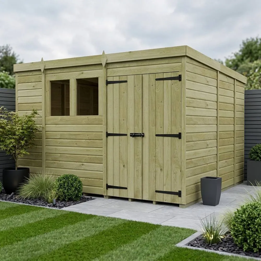Buttercup Farm 10ft x 9ft Pent Garden Shed Double Door With Windows - Timber in Brown 2