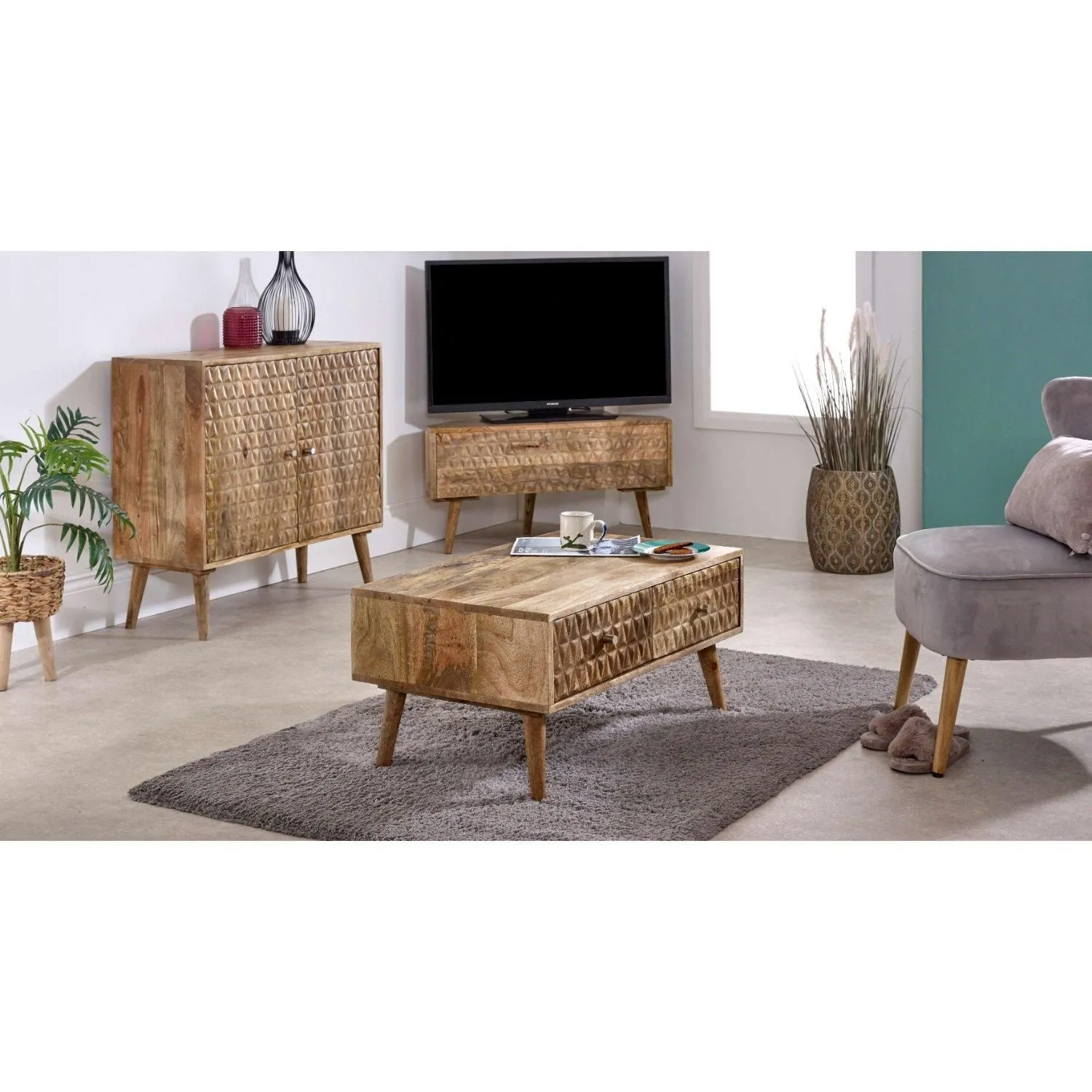 IH Design Ryley Light Mango Wood Coffee Table with 2 Drawers in Natural 5