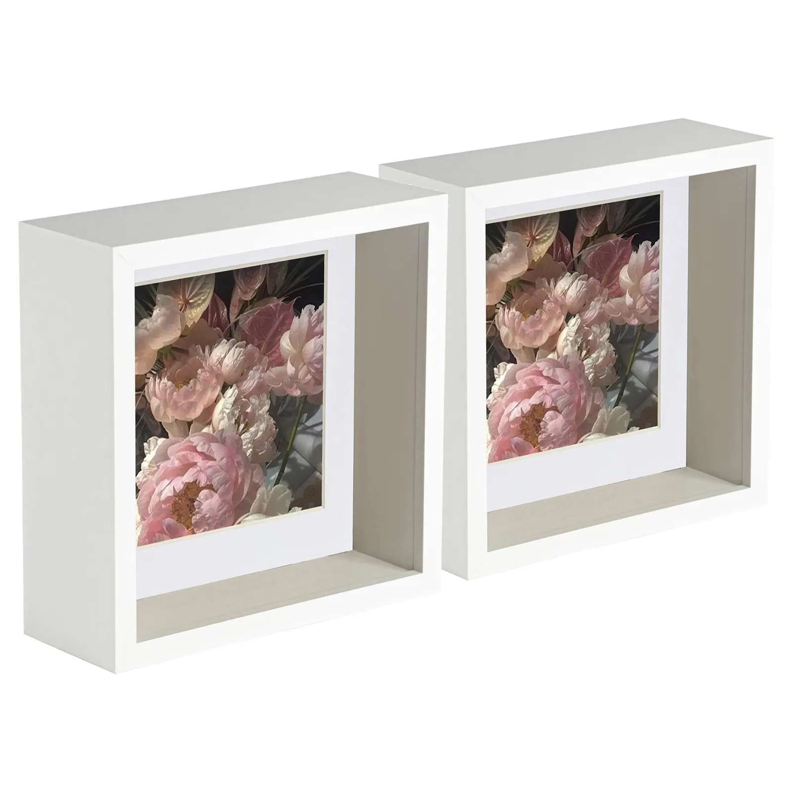 Nicola Spring 3D Deep Box Photo Frames - 6 x 6" with 4 x 4" Mount - White Mount - Pack of 5