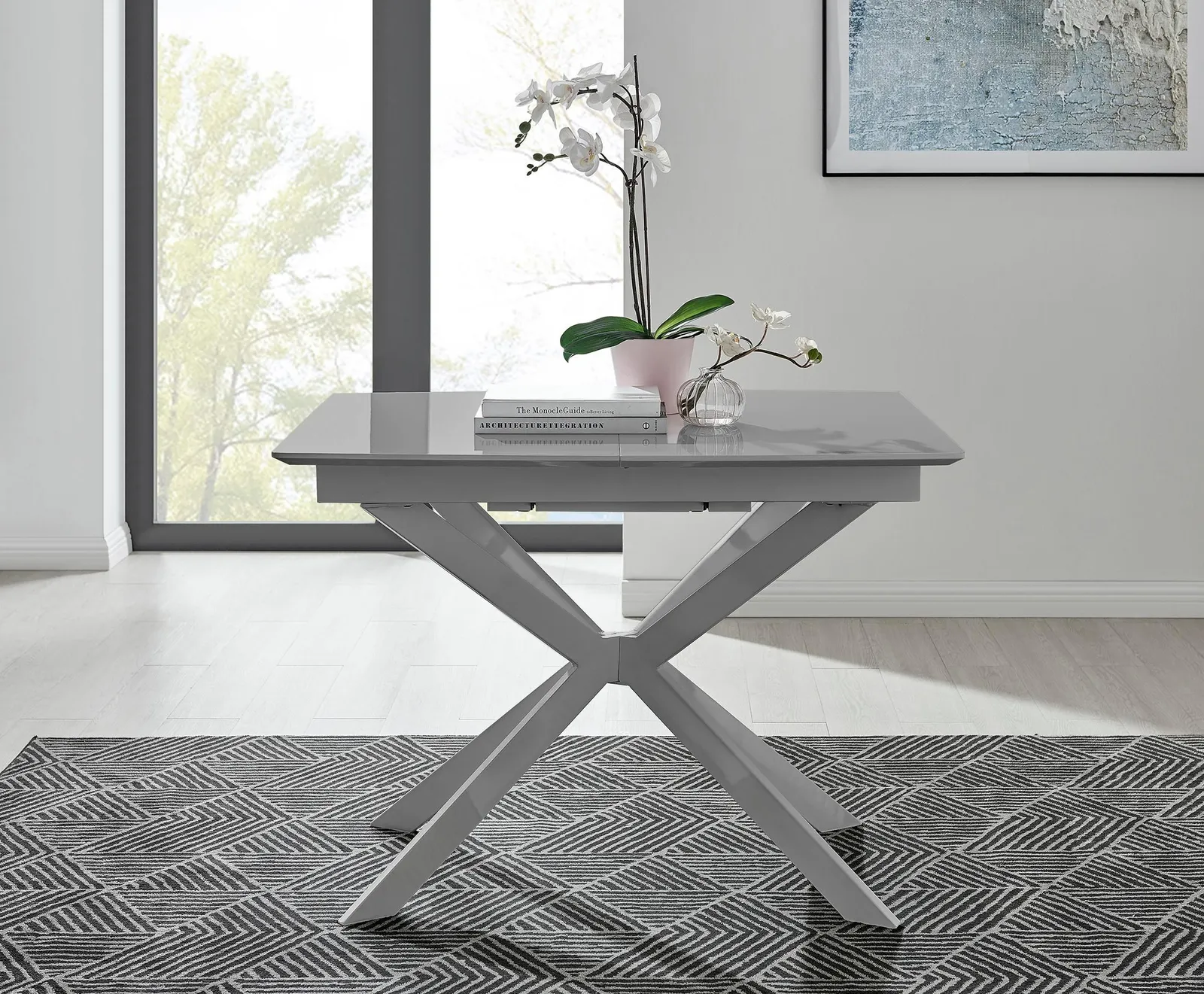 FurnitureboxUK Lira 100cm Rectangular Extending High Gloss 4-6 Seat Dining Table in Grey 5