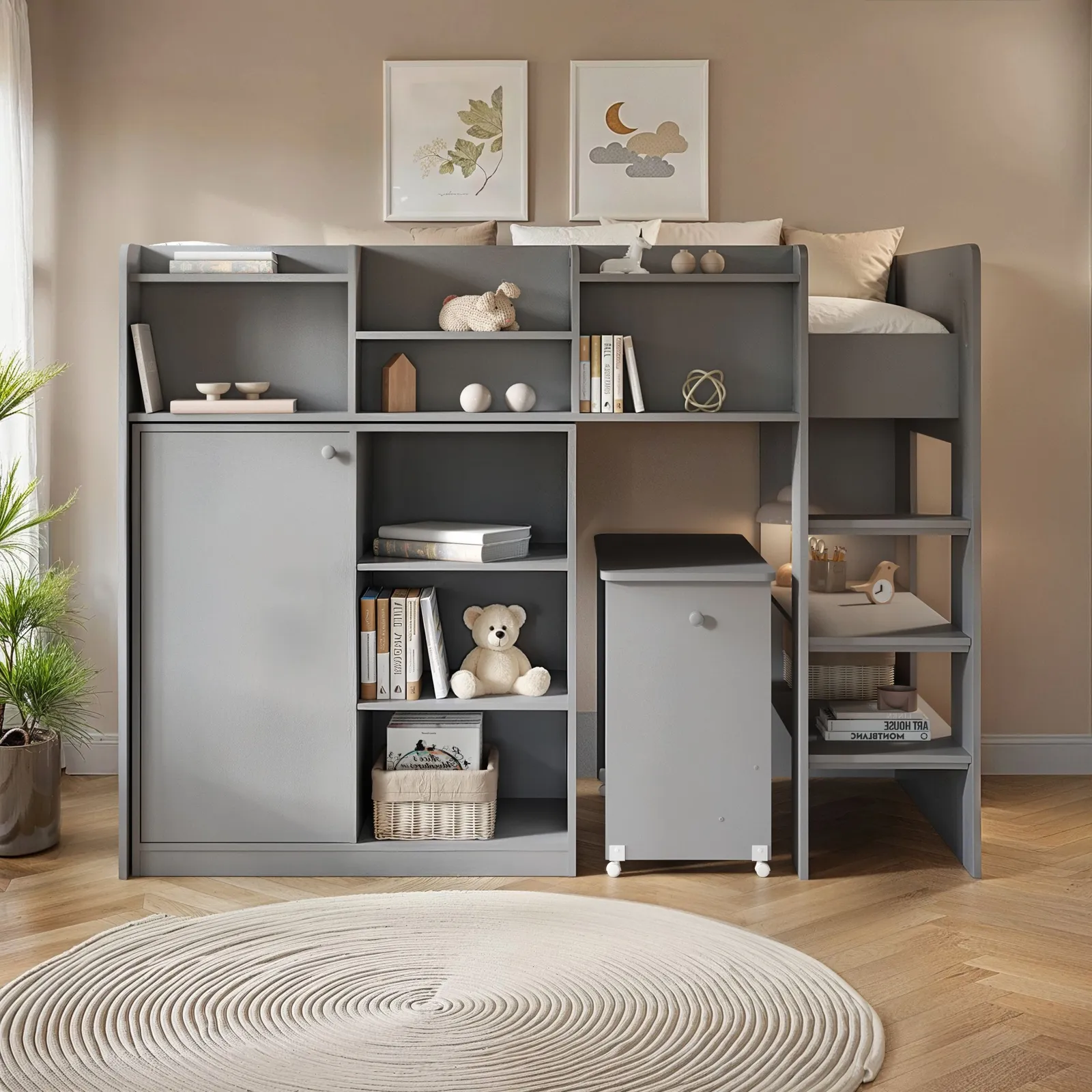 Flair Wizard Mid High Sleeper Workstation in Grey 2