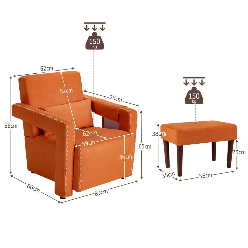 Costway Modern Accent Sofa Chair w/ Ottoman Upholstered leisure Armchair Living Room in Orange 5