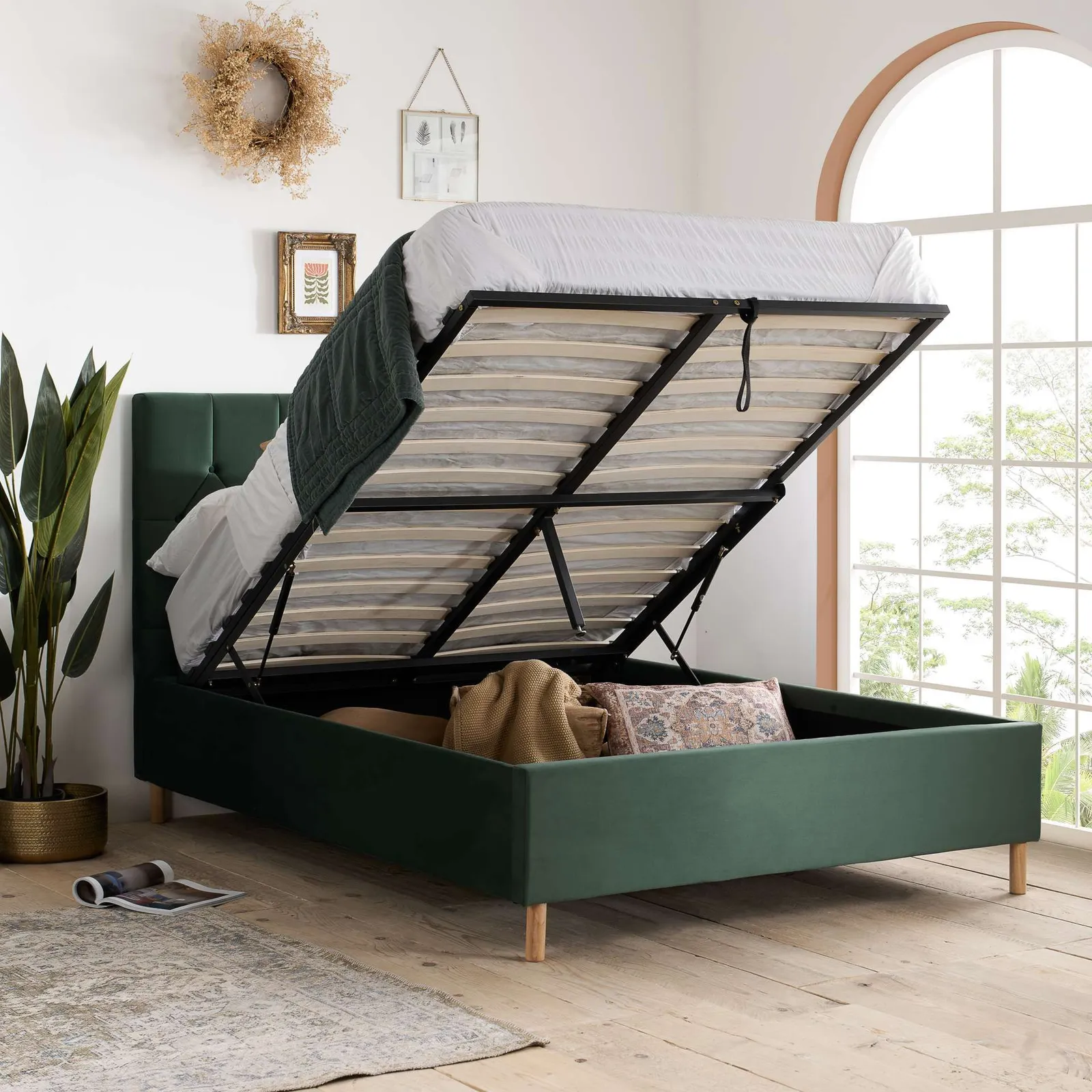 Birlea Velvet Fabric Ottoman Bed Frame Storage Loxley in Green 1