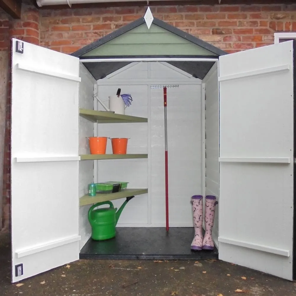 Shires Overlap 4x3 Feet Dip Treated Apex Shed Double Door - 3 Corner Shelves in Brown 5