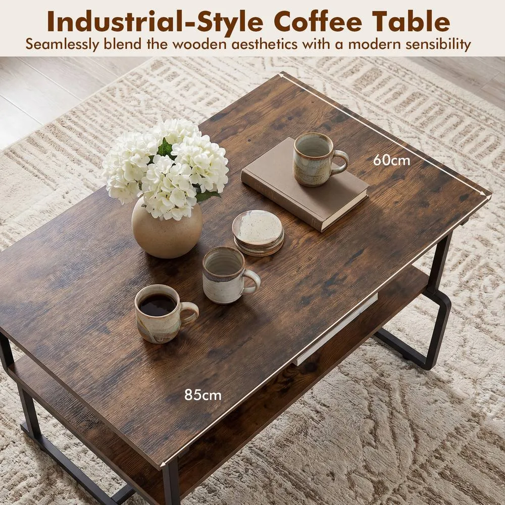 Costway 2-Tier Modern Rustic Accent Table in Brown 3