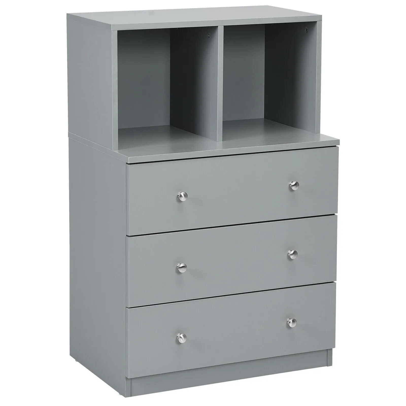 Costway 3-Drawer Chest Storage Cabinet Dresser Freestanding Organizer 2 Cubbies 3 Drawer in Grey