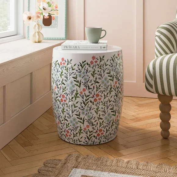 Indoor Outdoor Metal Spring Floral Drum Table