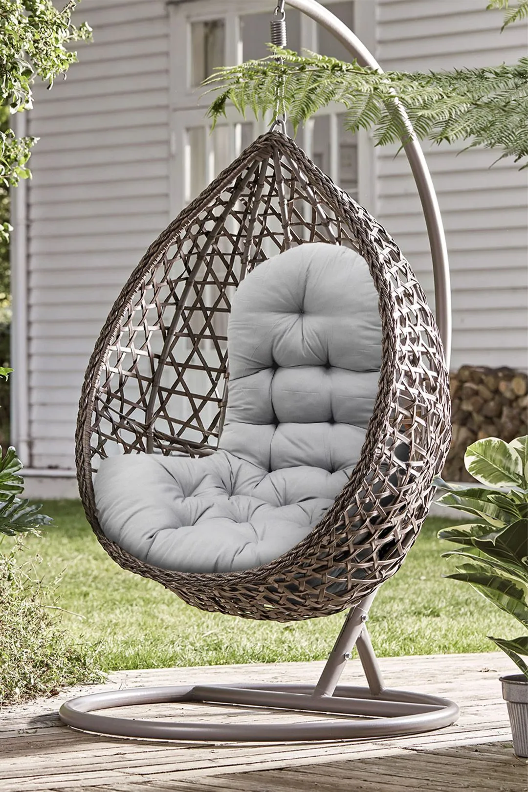 Living and Home 130x95x15cm T-Shaped Garden Cushion for Rattan Swing Chair & Hanging Basket in Light Grey