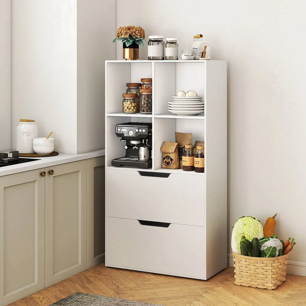 Costway Wooden Bookshelf w/2 Drawers Modern 130CM Tall Storage Organizer in White 6