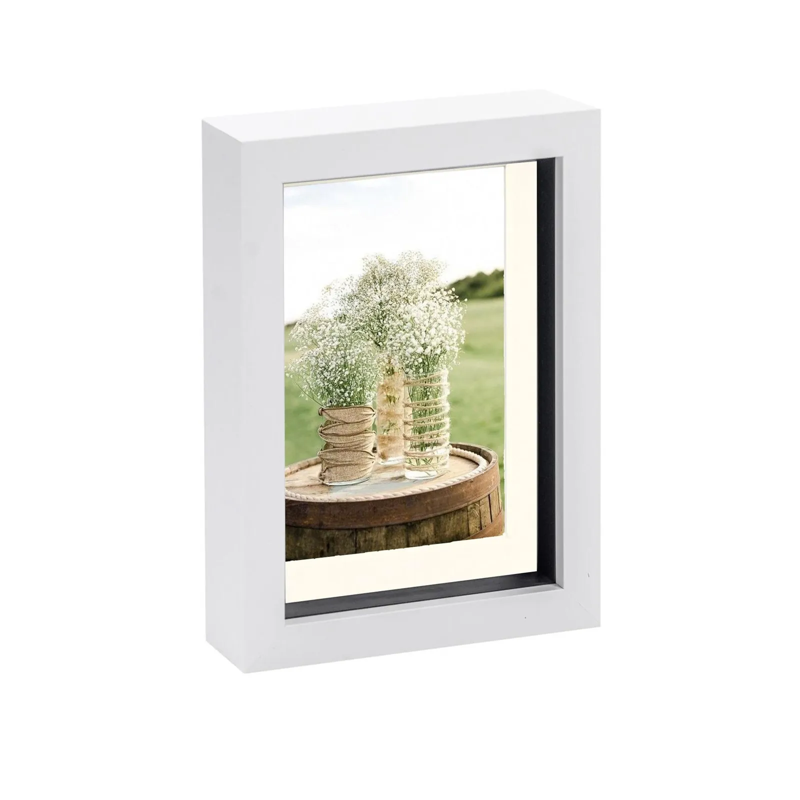 Nicola Spring 3D Box Photo Frame - 5 x 7" with 4 x 6" Mount - Black Mount in White 1