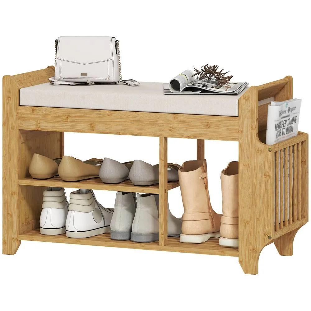 HOMCOM Shoe Bench Cushioned Seat 80 cm in Natural 2