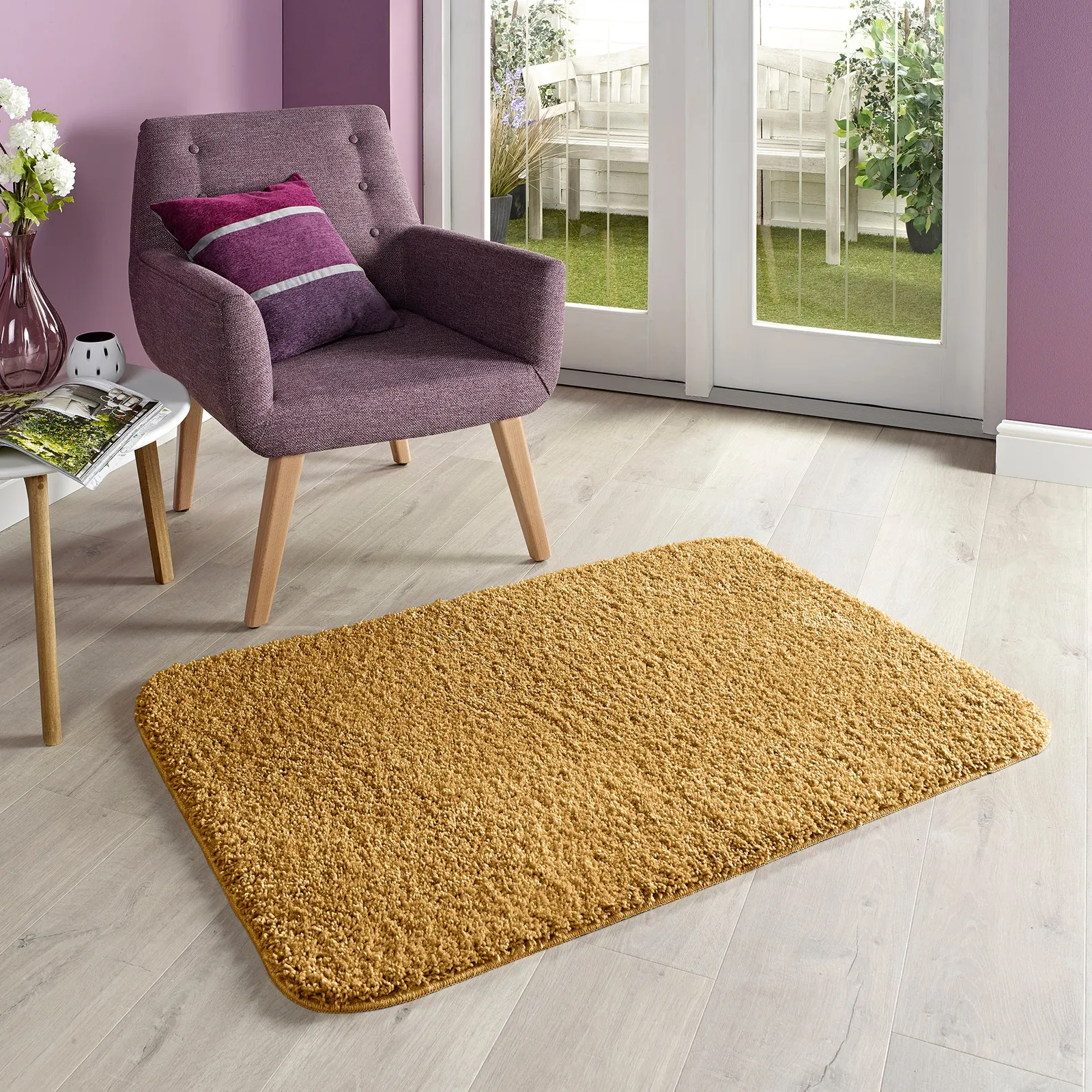 Marvel Shaggy Washable Rug Ochre