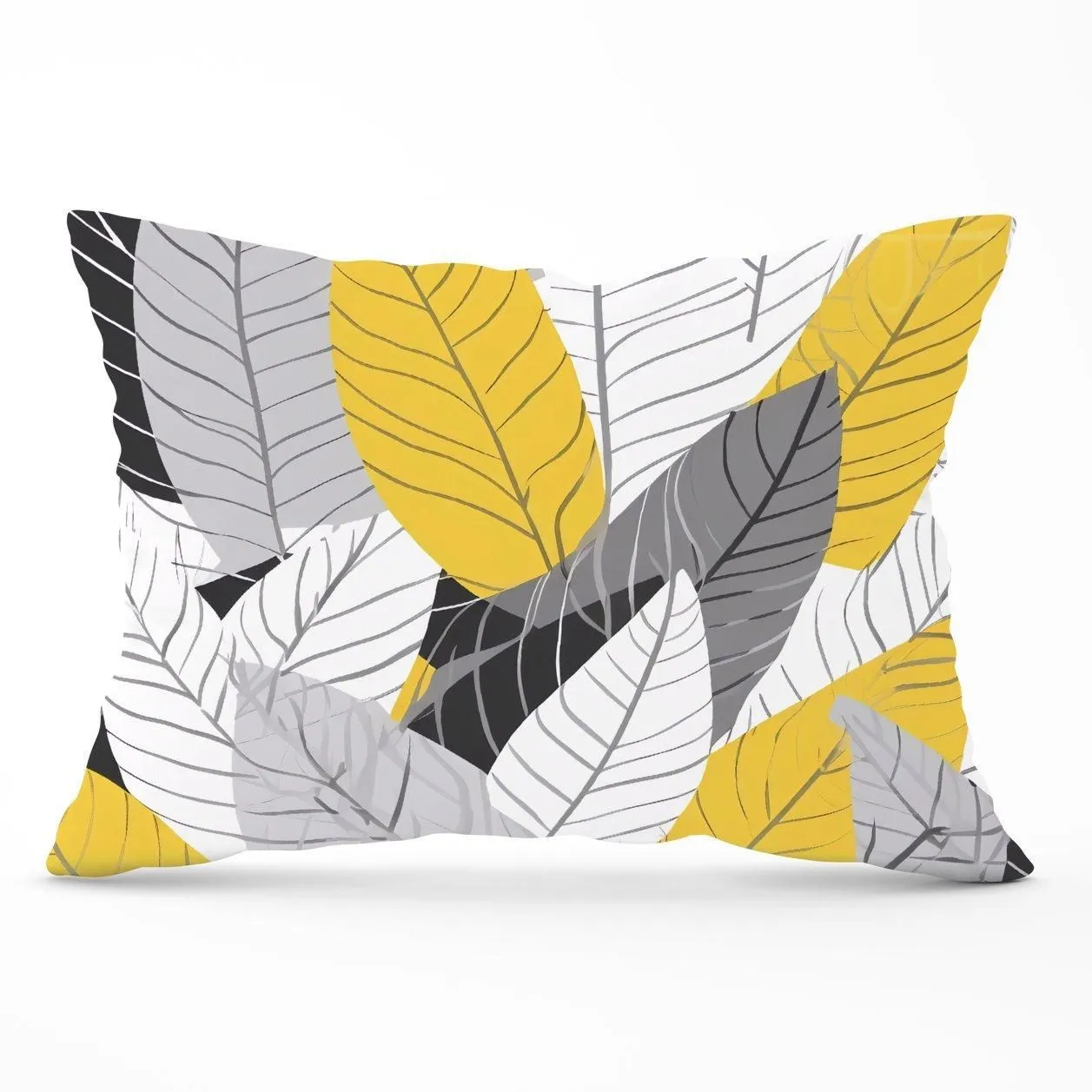 Warren Reed - Designer Yellow Grey Feather Leaves Cushions