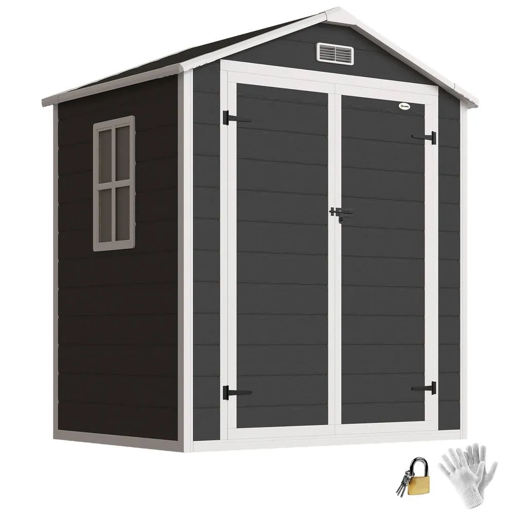 OUTSUNNY Garden Shed 6'x4.5' Plastic Tool Storage House Lockable Double Doors in Black 2