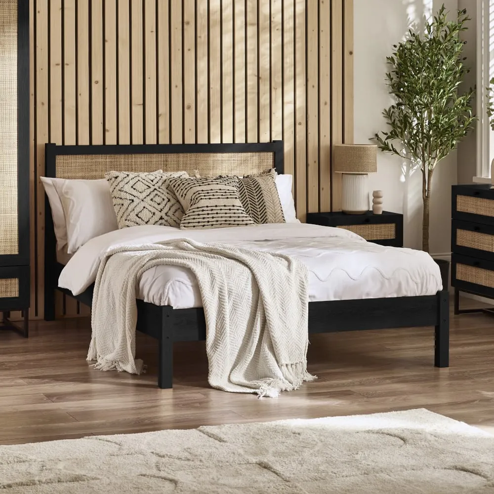 Padstow - King Size - Rattan Bed - Black - Wooden - 5ft - Happy Beds 1