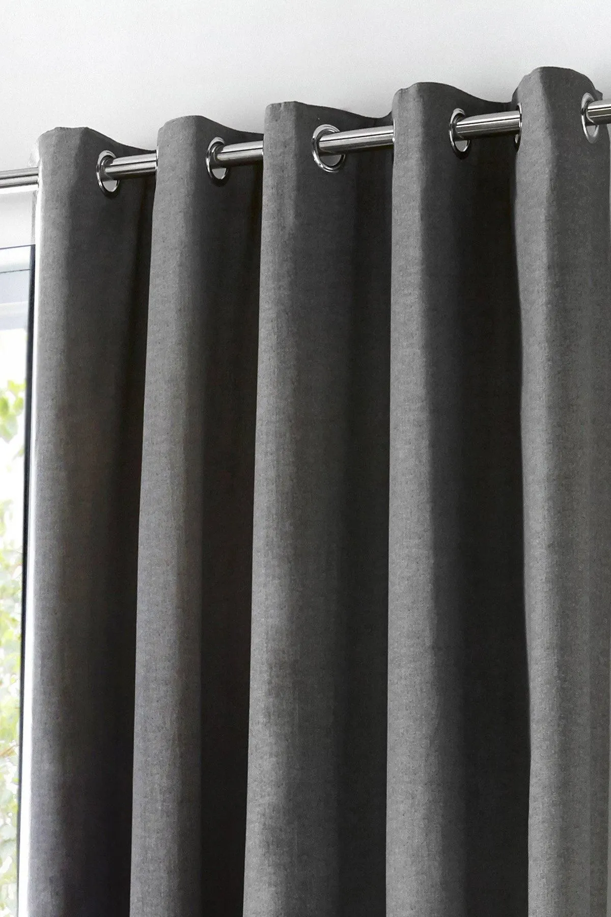 Fusion 'Sorbonne' 100% Cotton Light Filtering Plain Dyed Eyelet Curtains in Charcoal 2