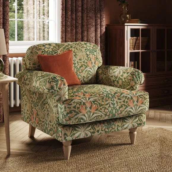 Jolene William Morris Woodland Weeds Print Velvet Snuggle Chair 1