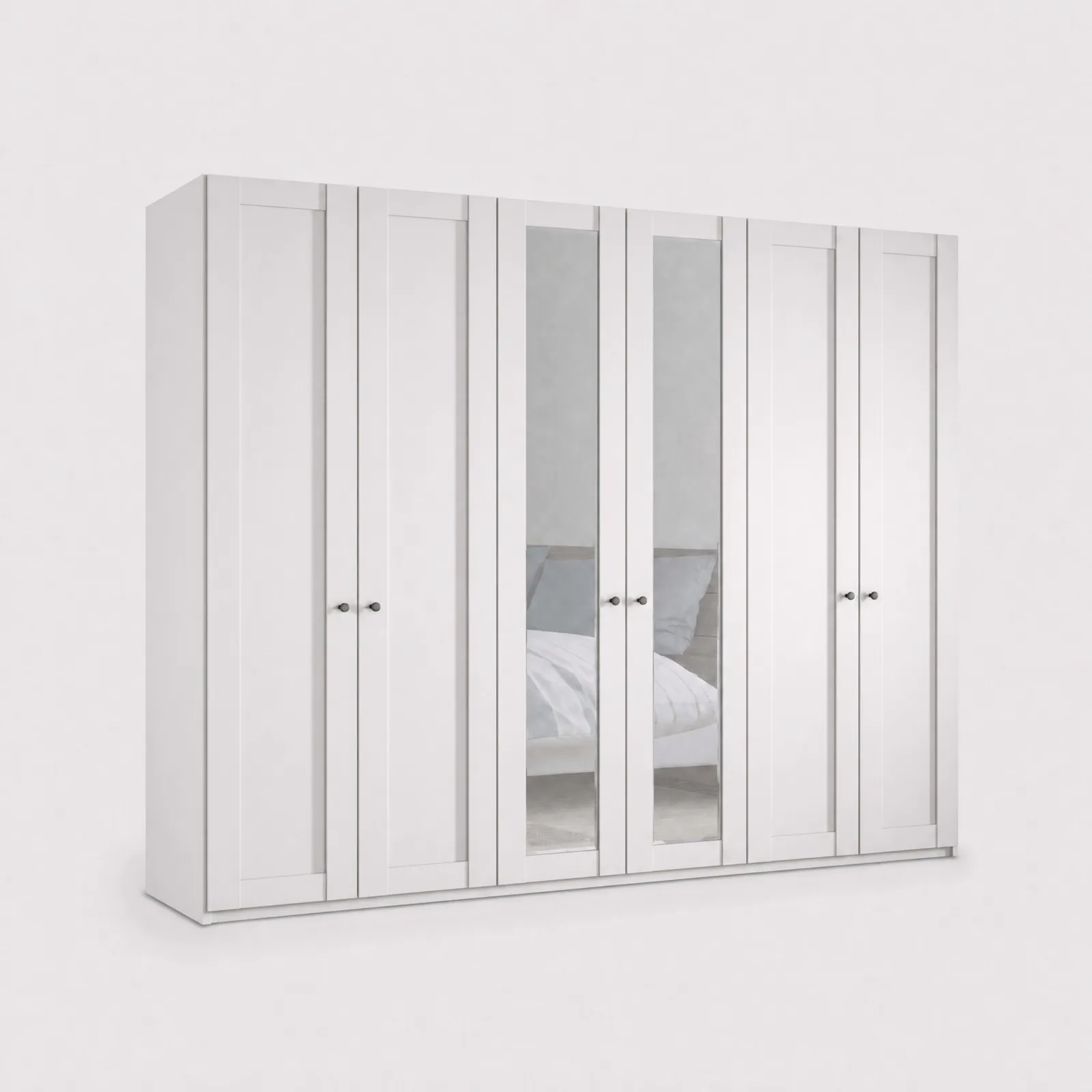 Varese 6 Dr Hinged Wardrobe W300Cm 2 Centre Mirror Dr, White | Barker & Stonehouse 1