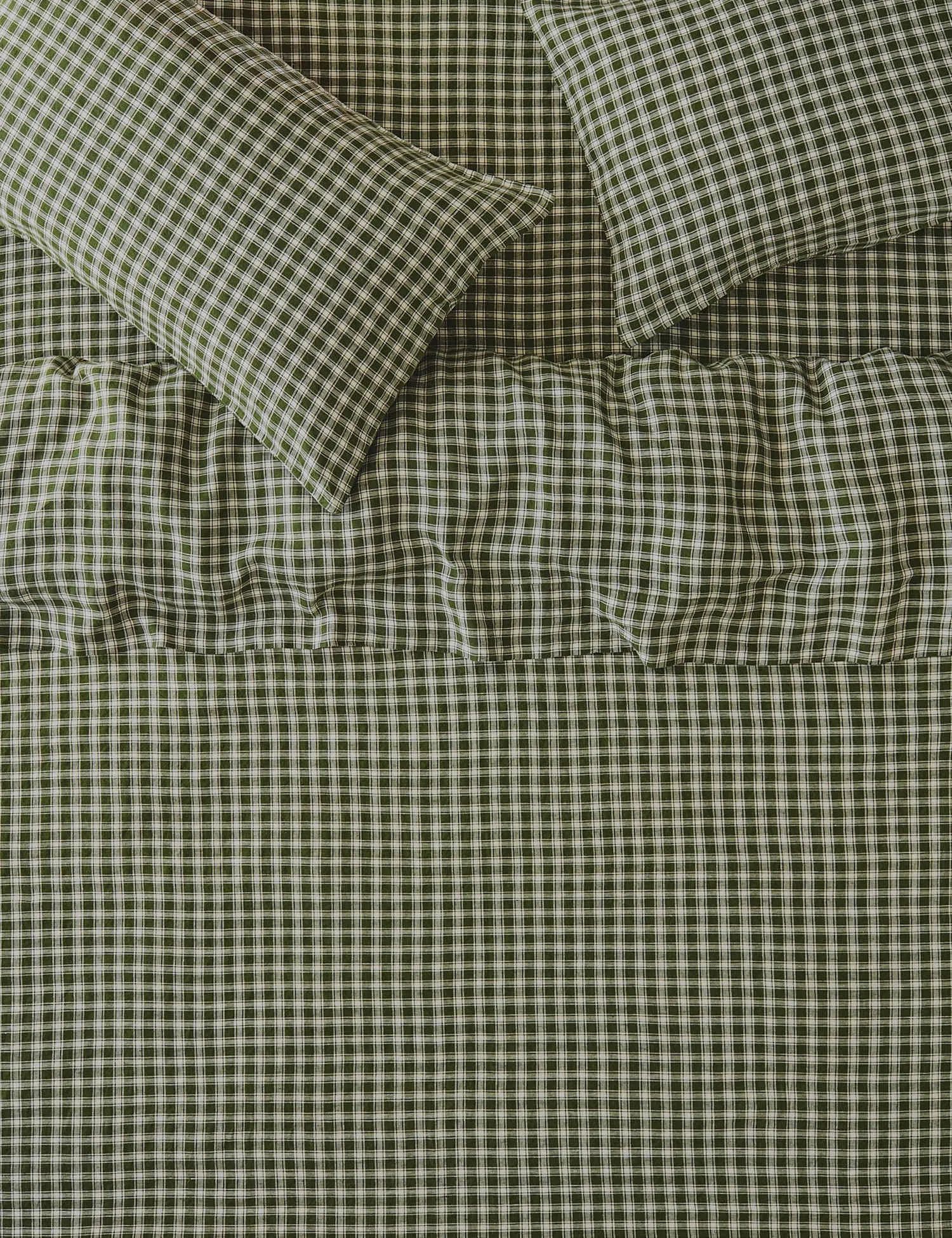 Piglet In Bed Pure Linen Gingham Duvet Cover Dark Green