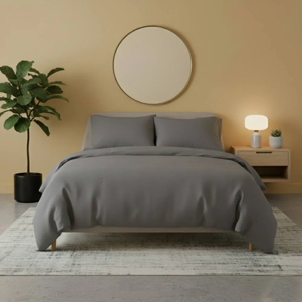Snug City Flannelette Cotton Duvet Cover Set Soft Brushed Warm Bedding Set in Grey