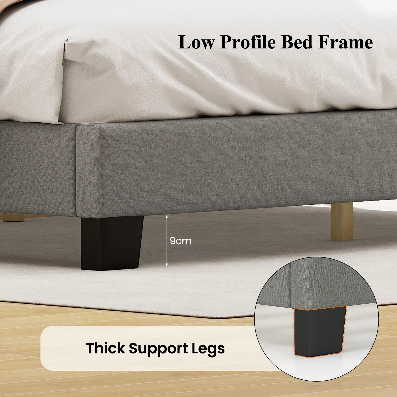 Costway Double Size Bed Frame Linen Upholstered Platform Bed in Grey 5