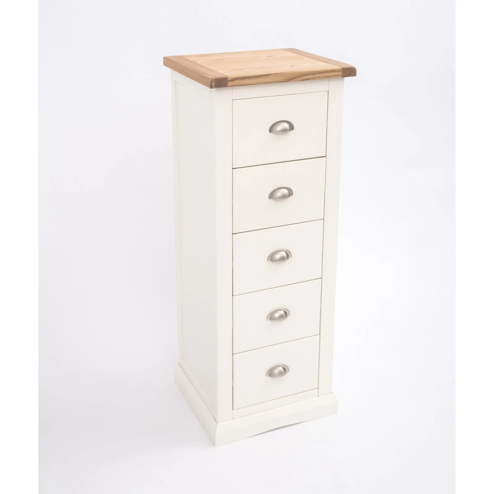 Cabinet Bits Cosenza 5 Drawer Narrow Chest of Drawers Chrome Cup Handle in Off-White 4