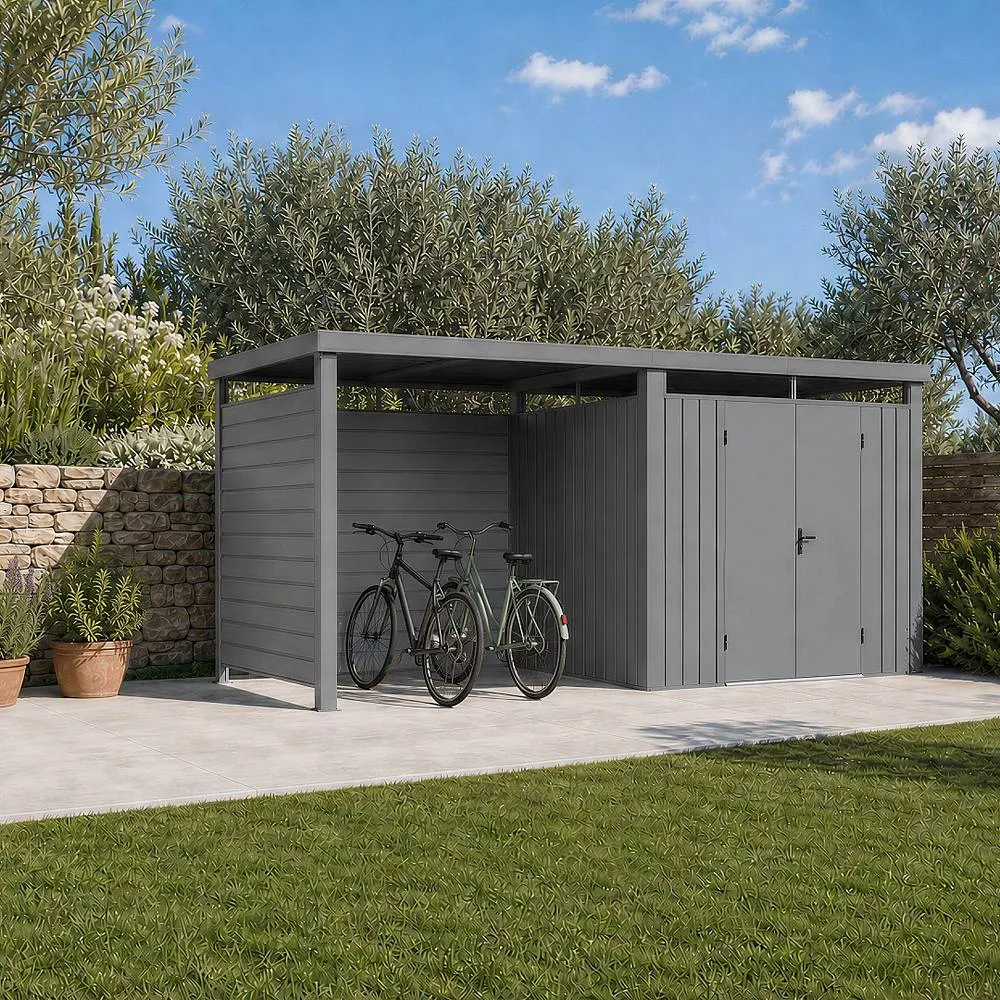 Vente-unique Galvanised Steel Metal Garden Shed 6.25 M² With Lean-To & Openwork in Grey