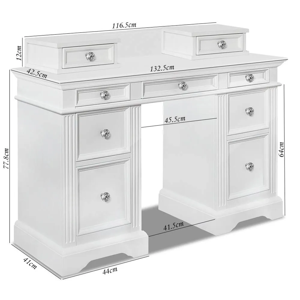 Statement Furniture Gainsborough Dressing Table with Extension Drawers & Crystal Handles in White 4