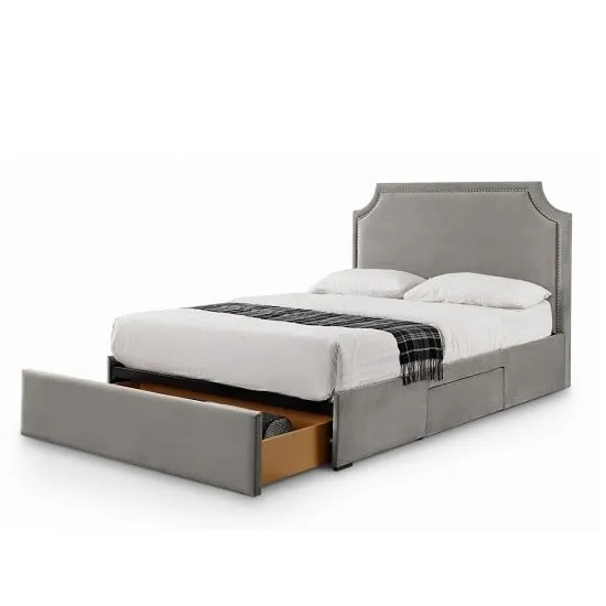 Allendale Fabric Double Bed In Slate Velvet With 3 Drawers