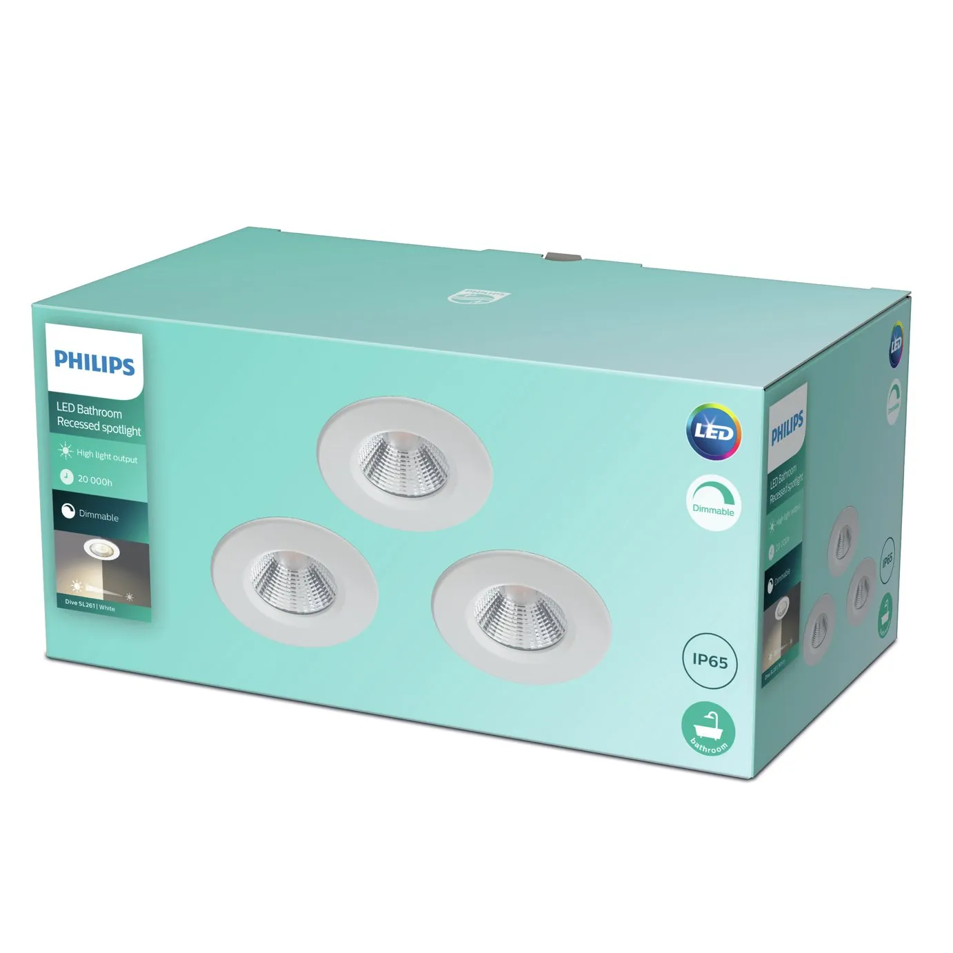 Philips Dive Recessed Bathroom 3 Spotlight - White