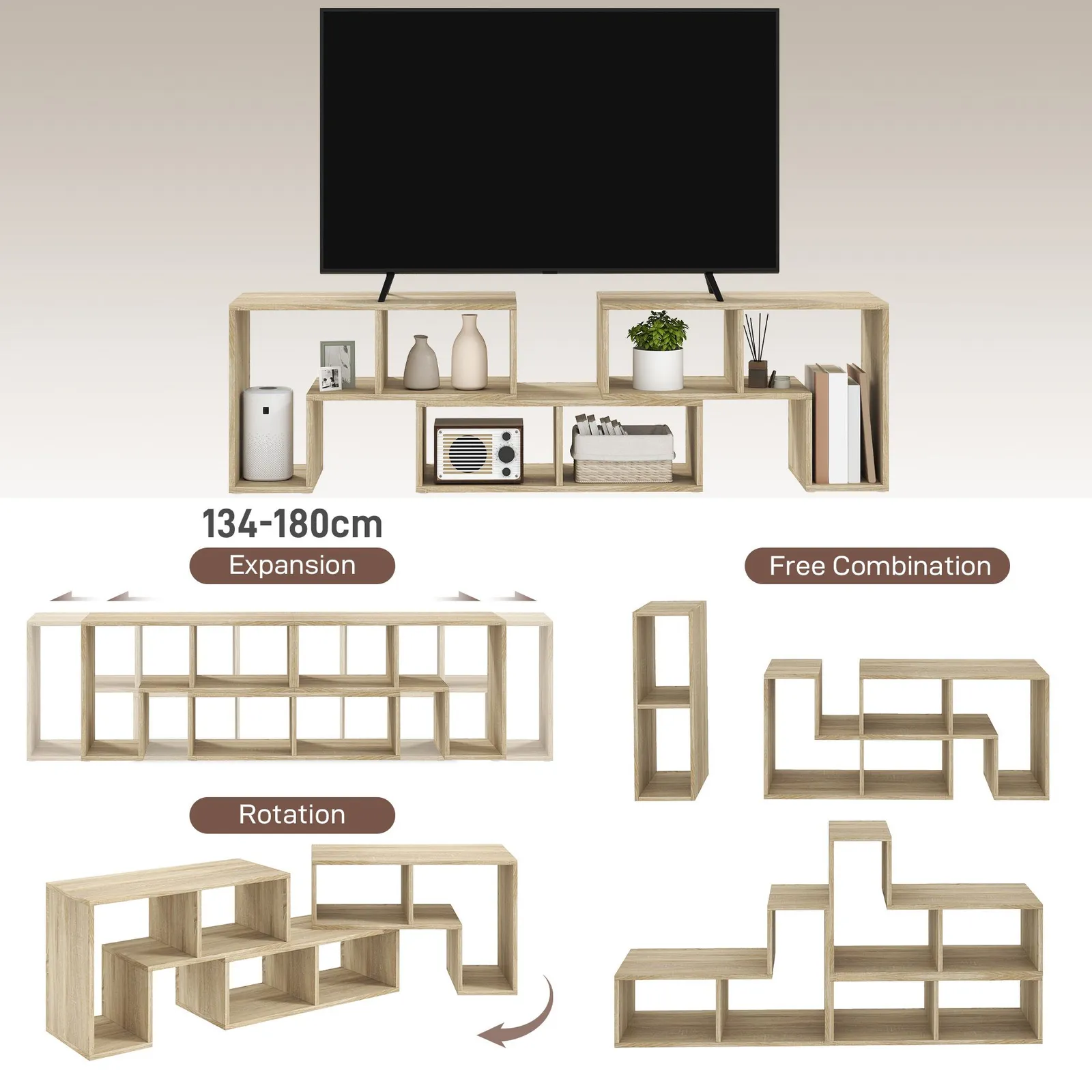 HOMCOM TV Unit for TVs up to 75 Inches, Free Combination TV Stand in Grey 4