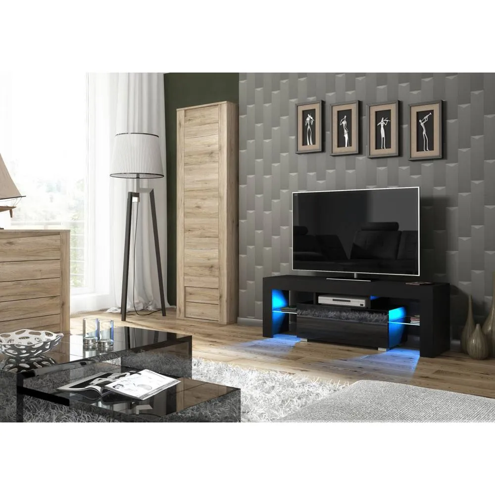 Creative Furniture Floe TV Unit 130cm - Black with Gloss Doors & LED Lights 2