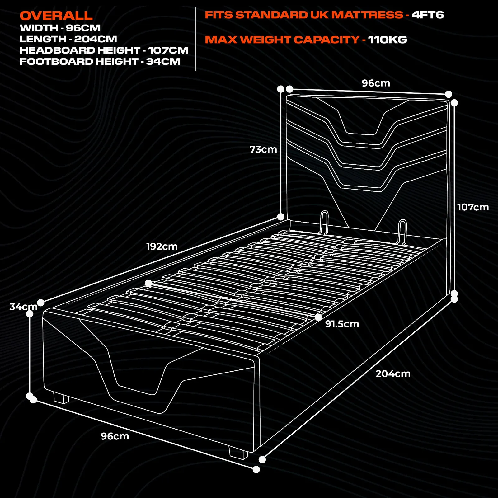 X Rocker Cosmos Ottoman Bed with LED Lighting, Storage & Mattress in Black 6