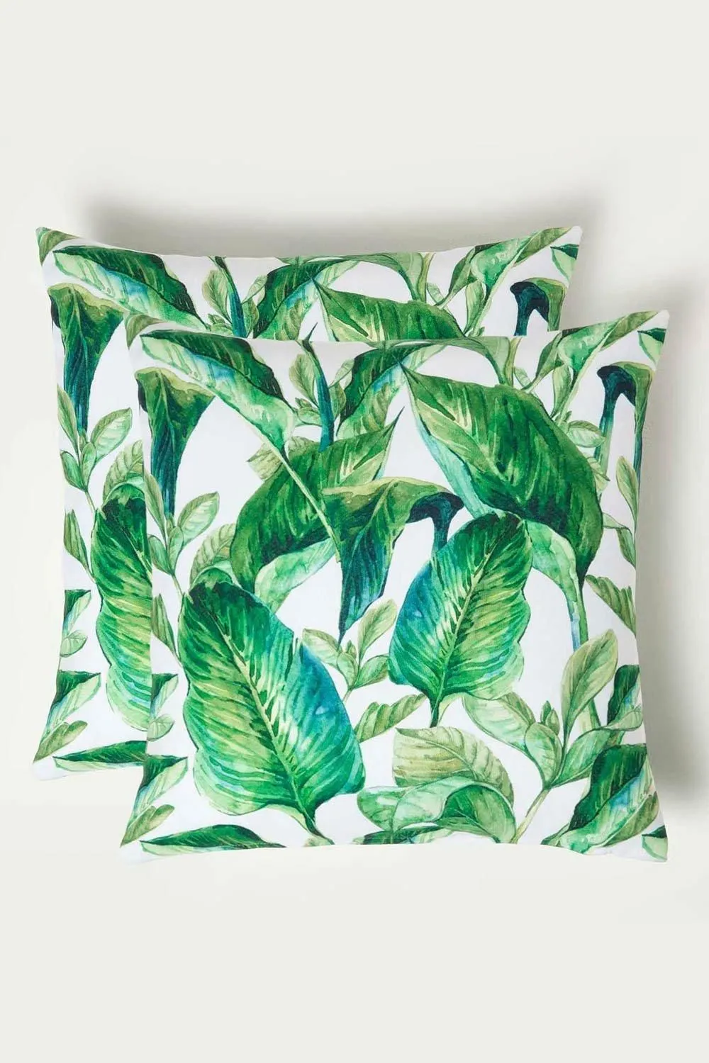Homescapes Luxury Waterproof Banana Leaf Outdoor Cushion 45 x 45 cm, Set of 2 in Green