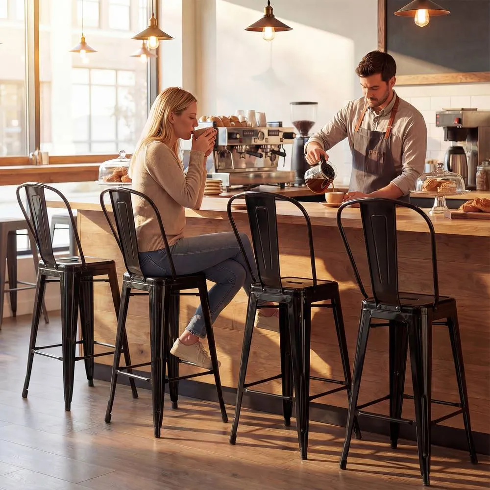 Costway 62 cm Counter Height Barstools with Backrests & Footrests in Black 4