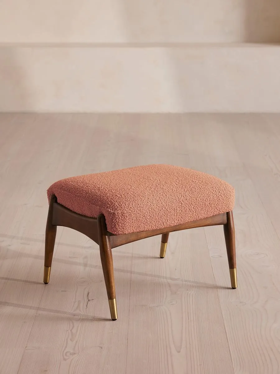Theodore Footstool, Textured Wool Boucle, Coral