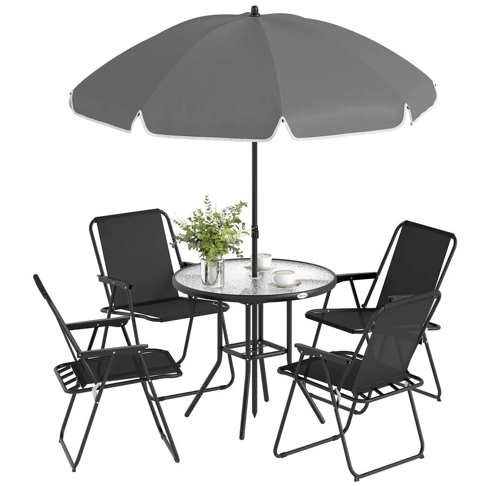 OUTSUNNY 6 Pieces Garden Furniture Set with Parasol, Folding Chairs, Black 2