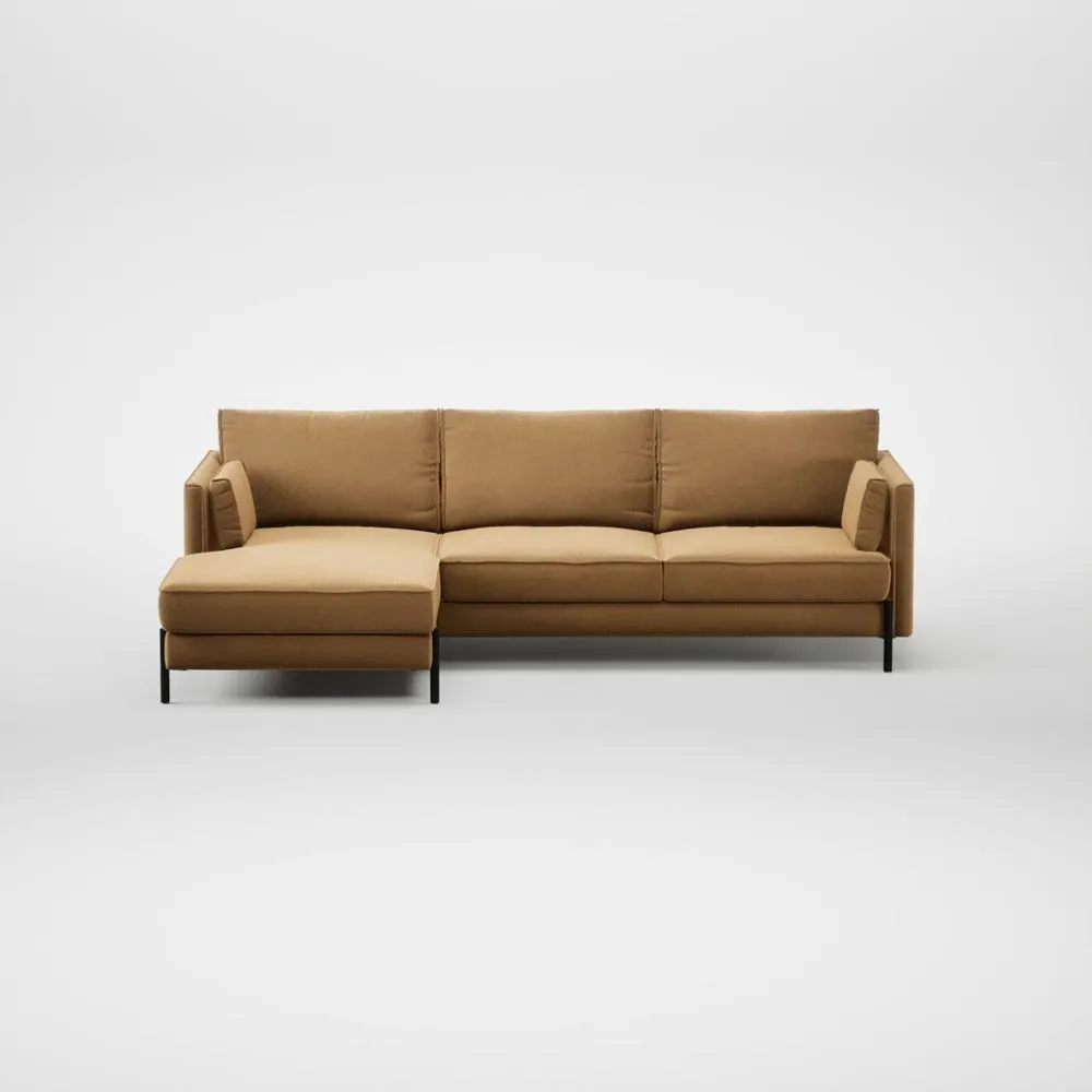 Heal's Tortona Left Hand Facing Corner Chaise Sofa Wool Velvet Camel Black Feet 2