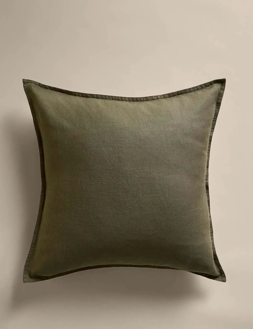 M&S Pure Linen Flange Trim Cushion Khaki