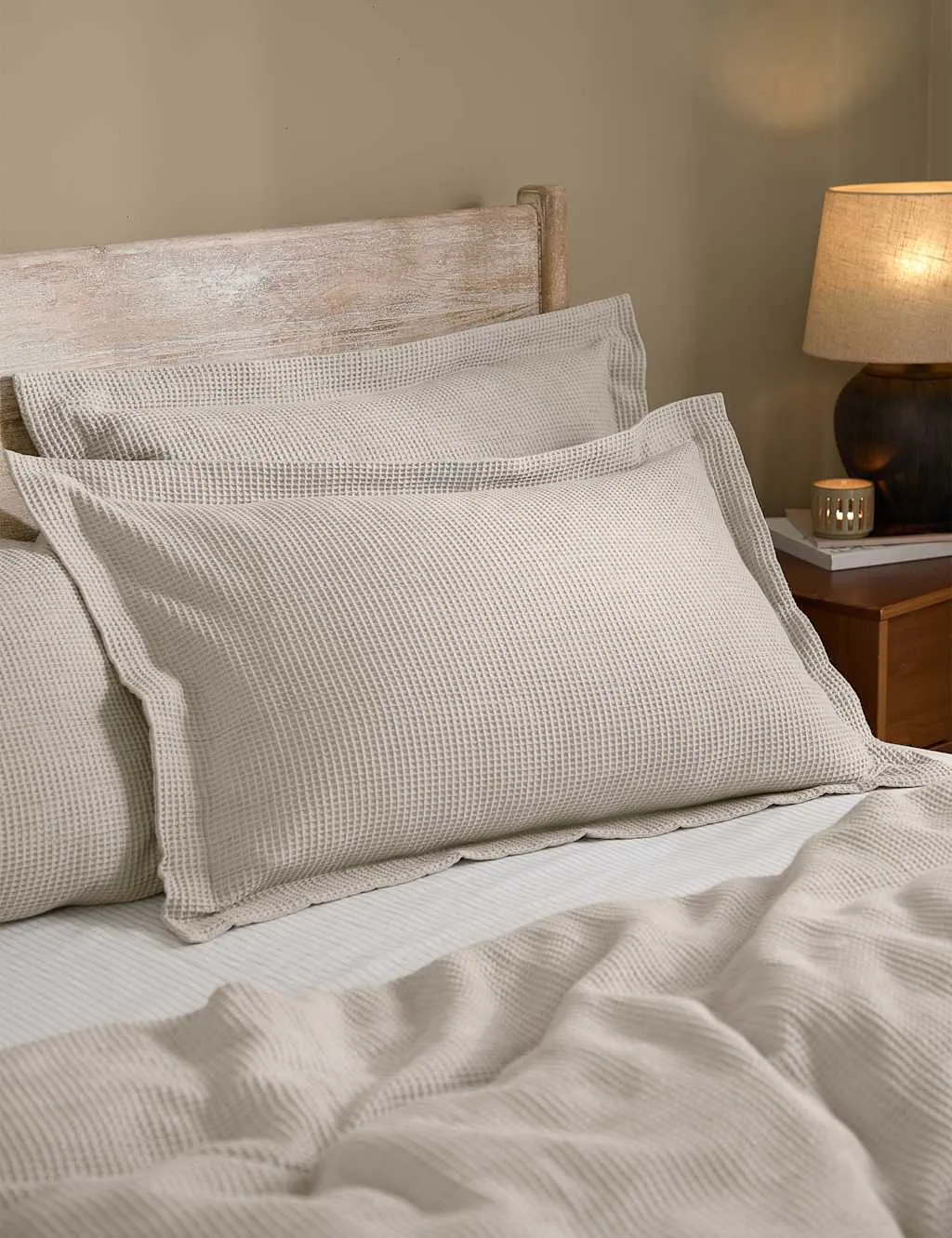 YARD Pure Cotton Hebden Waffle Pillowcase Stone