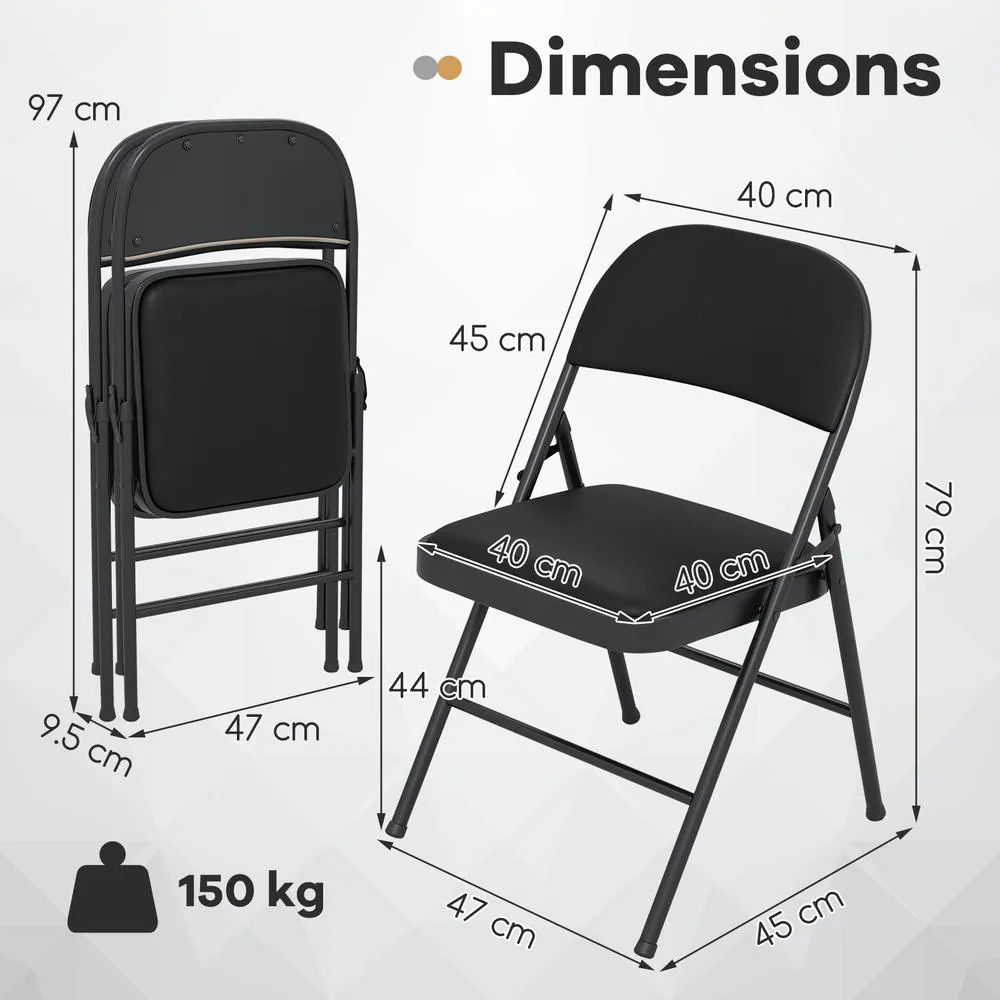 Costway Folding Chairs Padded Party Chairs with Metal Frame in Black 2
