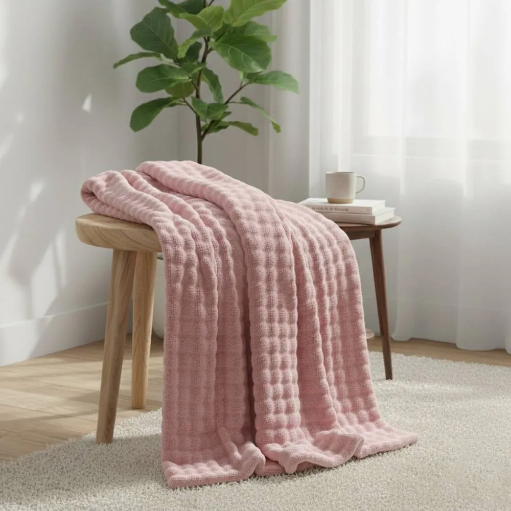 Snug City Rabbit Faux Fur Throw Blanket Ultra Soft Luxury Throw for Sofa & Bed in Pink