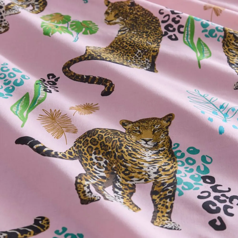 Portfolio Home Night Jaguar Animal Print Duvet Cover Set With Pillow Cases in Pink 3