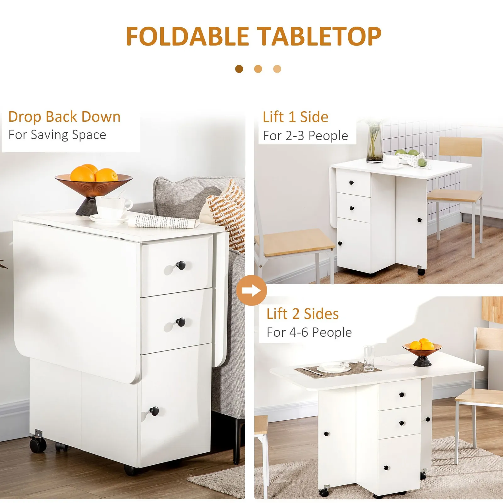 HOMCOM Folding Dining Table, Drop Leaf Table With Storage Drawers in Brown 5