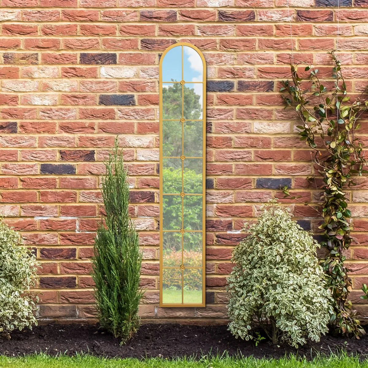 MirrorOutlet Gold Framed Arched Leaner Garden Wall Mirror 67" X 12" (170CM X 30CM) 6